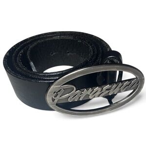 PARASUCO Vintage Black Leather Logo‎ Buckle Belt 36 XL